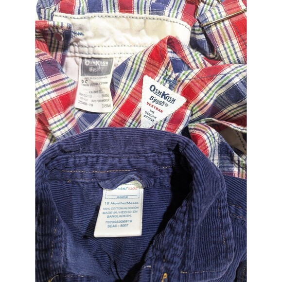 Vintage OshKosh B’Gosh Size 18M Red Blue Plaid Vestbak Overalls Rare 100% Cotton - Picture 5 of 8